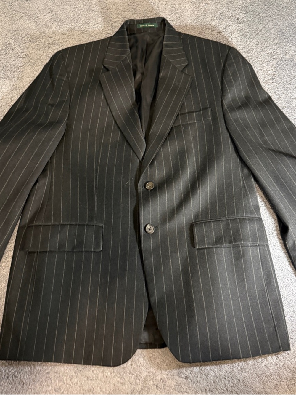 LAUREN RALPH LAUREN Black Pinstripes Dress Blazer 40S Wool Cashmere Mens Button